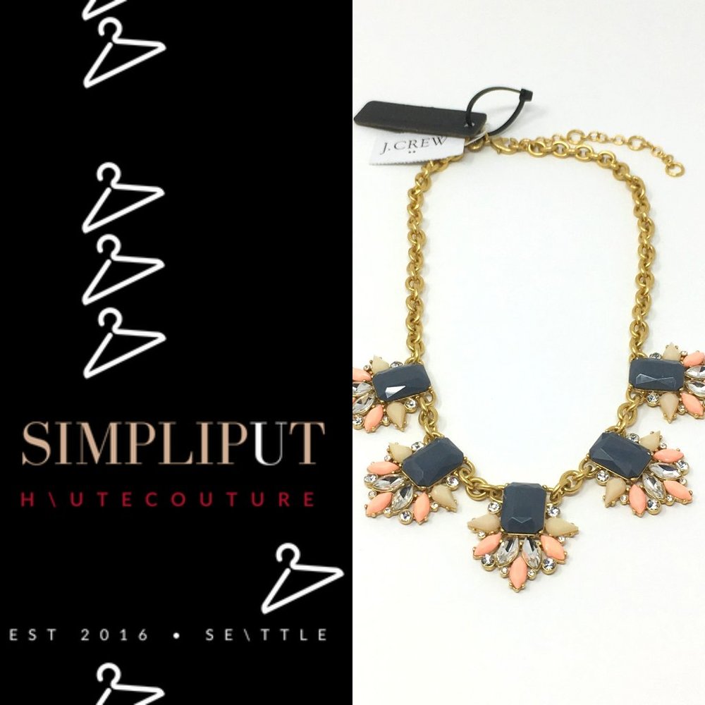 J CREW FACTORY GEMSTONE CLUSTER NECKLACE STATEMENT FAUX GOLD DIAMOND NWT EASTER